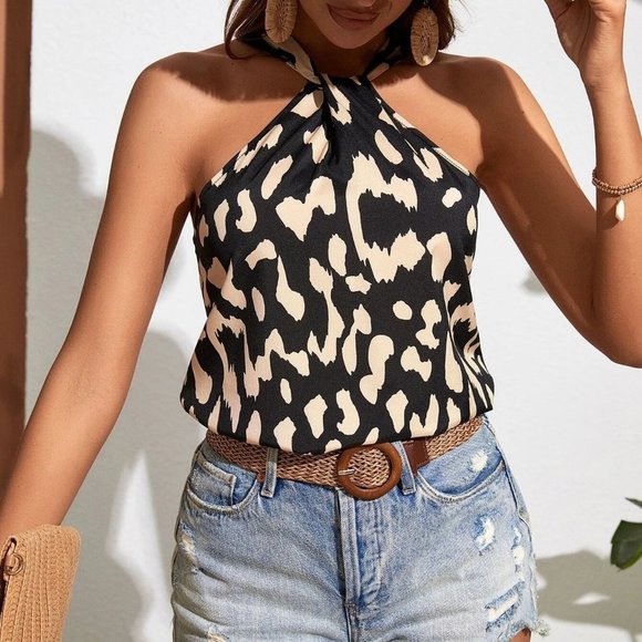 Black Boho Womens Allover Print Halter Neck Blouse - Picture 5 of 5